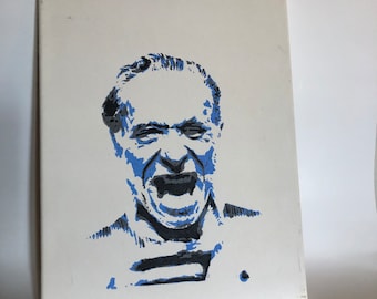 Charles Bukowski Painting On Canvas, Stencil Art, Acrylic Portrait, 14”x11” Gallery Wrapped