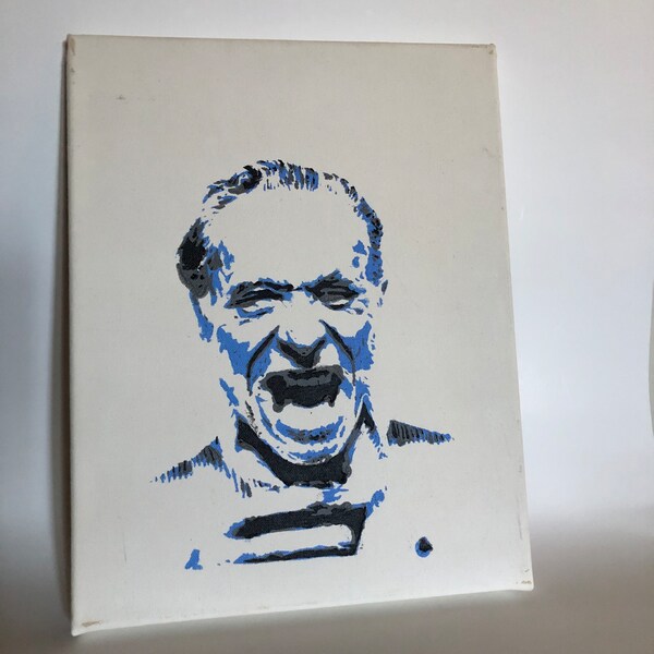 Charles Bukowski Painting On Canvas, Stencil Art, Acrylic Portrait, 14”x11” Gallery Wrapped