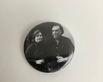 Charles Bukowski Pinback Button Pin With Girlfriend Liza Williams, 1.25 in