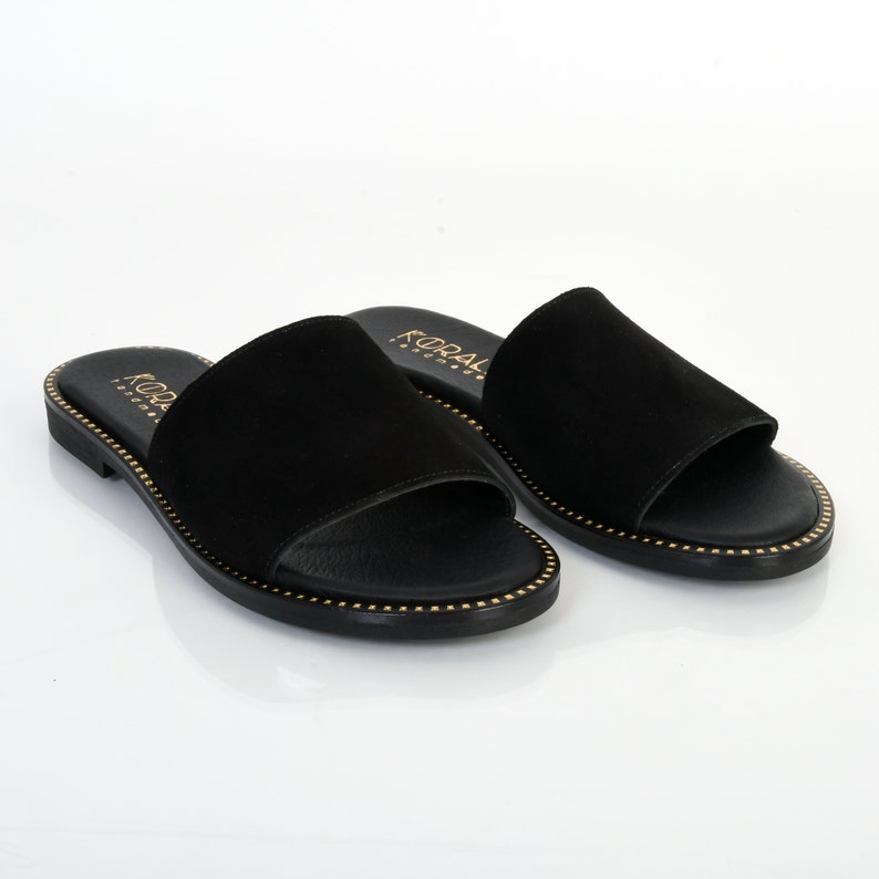MYRTO Leather Slide Sandals Comfort Sandals Beige Suede | Etsy
