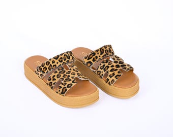 ATHANASIA Leather Flatform with Espadrille Sole, Women sandals, Handmade, Greek women sandals, Comfortable Summer Sandals