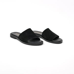 MYRTO Leather Slide Sandals, Comfort Sandals, Beige Suede Sandals, Black Suede Sandals- Genuine Leather, Handmade, Greek & Italian Leather image 9
