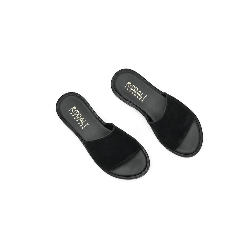 MYRTO Leather Slide Sandals, Comfort Sandals, Beige Suede Sandals, Black Suede Sandals- Genuine Leather, Handmade, Greek & Italian Leather image 8