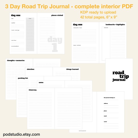 30 Day Road Trip Journal Interior Template 6 X 9 Amazon Kdp Ready Instant Digital Pdf Download 262 Total Pages Clean Modern Design