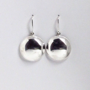 Sterling Silver Domed Drop Earrings; Modern Minimalist Dangles Handmade in Australia