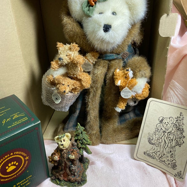 vintage Boyds Bear Exclusive Edition Fern Woodsbeary avec Pippen, Alvin, Timothy, Tumbles et Hootie - 13 pouces
