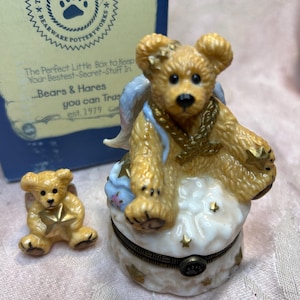 Vintage Boyds Le Bearmoge porslinslåda med gångjärn ~ Clarence Angel Bear