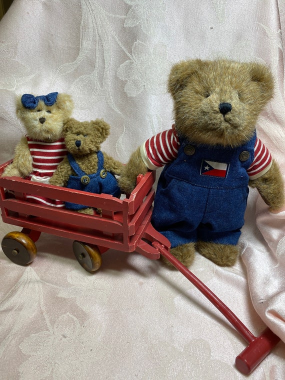 Vintage Boyds Bears Huck, Mandy & Zack With Red Wagon - Etsy Denmark