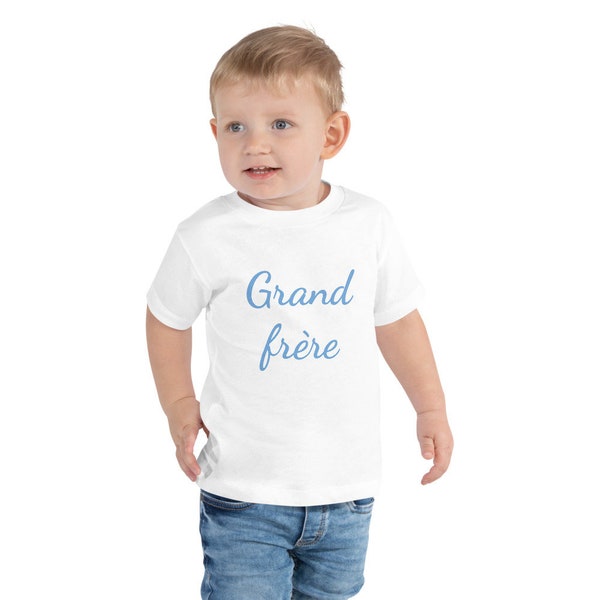Grand frère Big Brother Toddler Short-Sleeve T-Shirt in White/Soft Pink