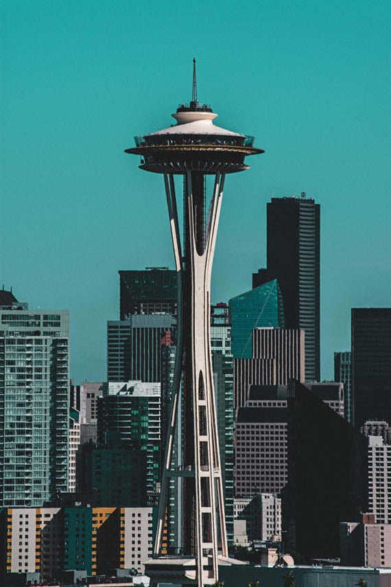 Space Needle Seattle Teal Background Vintage Wall Photo - Etsy Space Needle Seattle Teal Background Vintage Wall Photo - Etsy