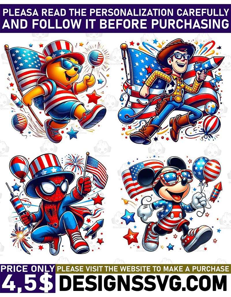 6funny Cartoon Fourth of July Png Bundle, Cartoon Independence Day Png
