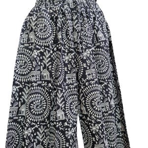 Block Print Cotton Palazzo Pants: Boho Wide Leg Lounge Wear