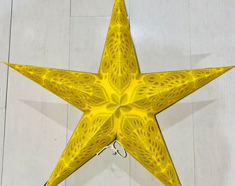 Star Paper Lantern Yellow_156, Holiday Decorations, Hanging Lights, Home, Wedding, Valentines, Festival and Party Decor
