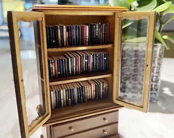 Handmade Wooden Anxiety Bookshelf with Mini Books Miniature Bookcase for Stress Relief Anti Depression Mini Library Decor for Book Lovers