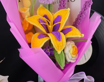 Crocheted Bouquet|Finished Crochet Flowers|Crochet Lilies Bouquet|Mother&#39;s Day Gift|Finished Lily|Mom Gifts|Girlfriend Gifts,forever flowers