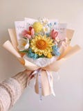 Handmade Crochet Graduation Bouquet with Knitted Graduate Plush & Sunflowers, UK/US Gift for Graduates, Eternal Floral Keepsake