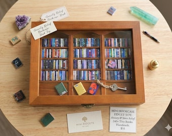 Anxiety Relief Bookcase - Mini Fidget Toy with Tiny Books, Mental Health Desk Toy for Stress and Anxiety Management