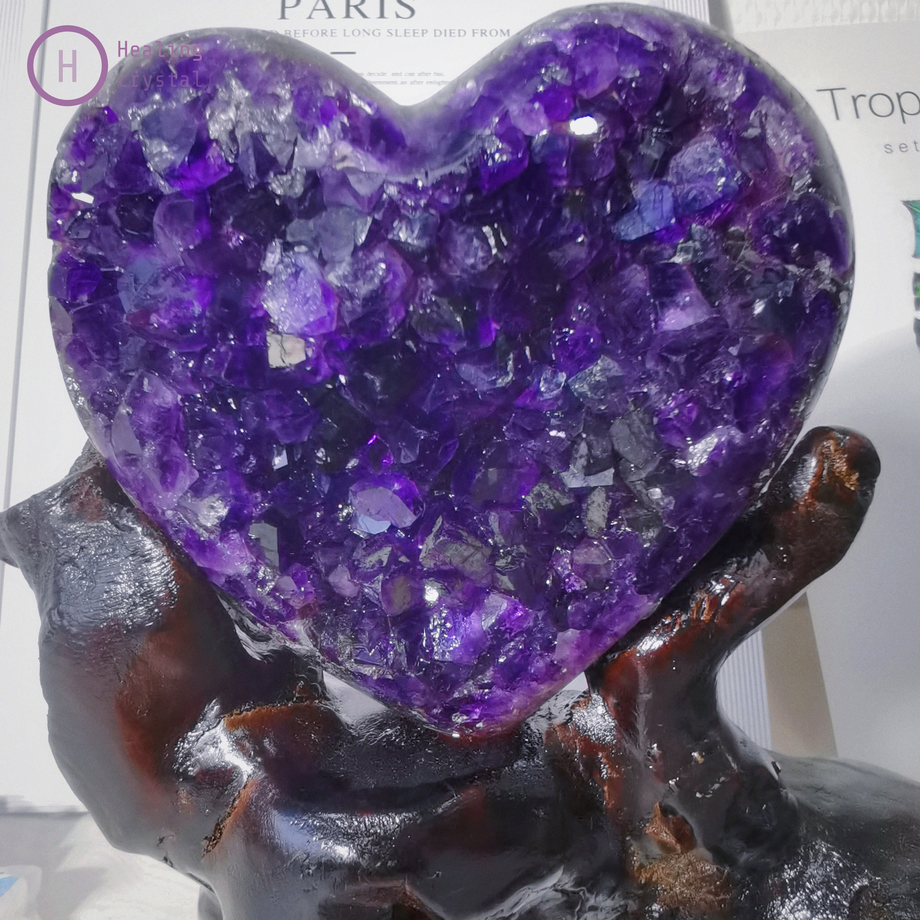 The heartshaped purple crystal travertine crystal quartz Etsy