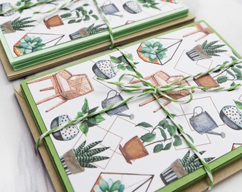 Set of 5 Assorted Blank Handmade Plant Lover Notecards With Kraft Envelopes, Summer Greeting Cards, Any occasion, Birthday Cards