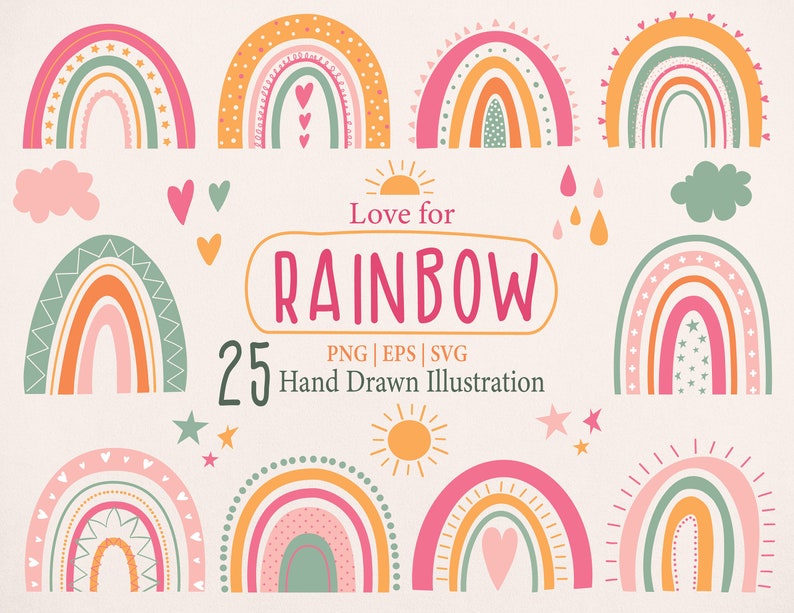 Download Cute Boho Rainbow ClipartRainbow SVG and PNG ...