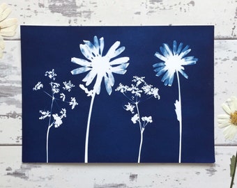 Seasonal Flowers Original handmade Cyanotype