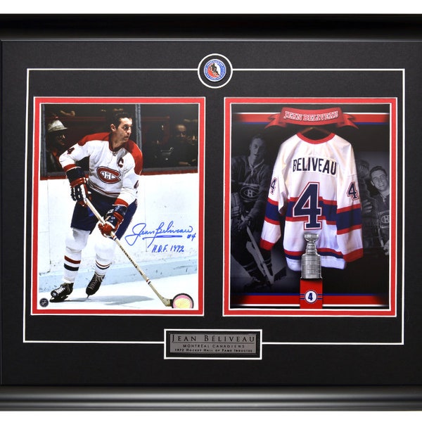 Montreal Canadiens Jean Beliveau Action Shot Autographed & Tribute Unsigned Framed 8x10 Photos