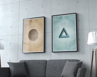 SHAPES I Set de 2 impresiones abstractas, Set de dos impresiones, Impresión descargable, Cartel moderno imprimible, conjunto de impresión minimalista geométrico, Arte de pared