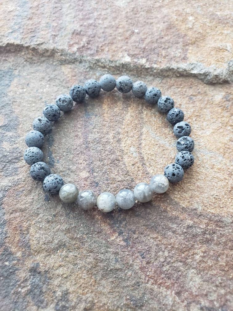 Natural Labradorite 8mm Natural Black Lava Bead Diffuser Bracelet