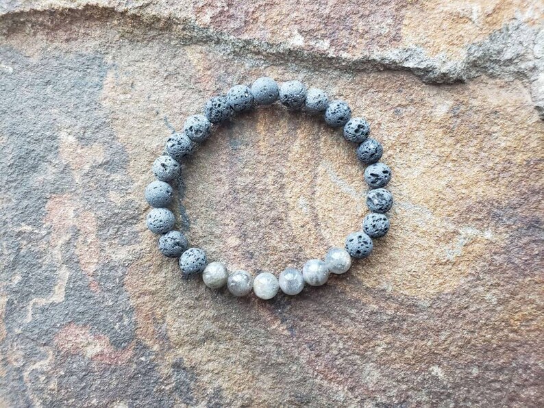 Natural Labradorite 8mm Natural Black Lava Bead Diffuser Bracelet