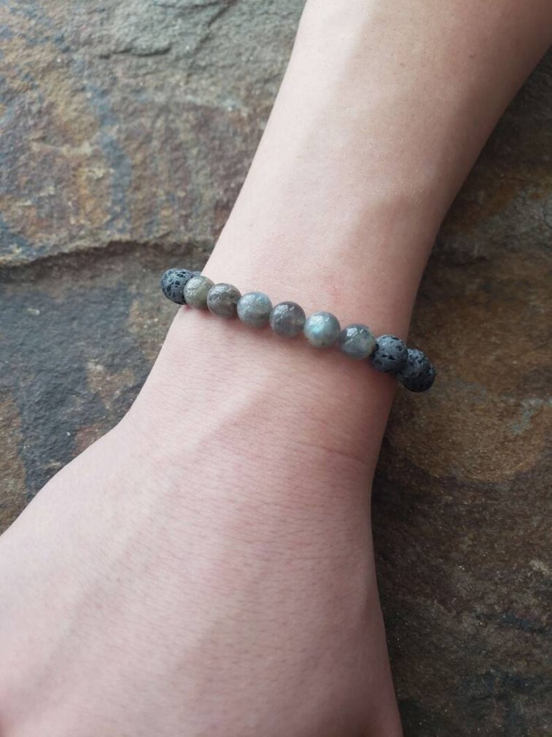 Natural Labradorite 8mm Natural Black Lava Bead Diffuser Bracelet