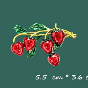 Erdbeeren, Vintage Schmuck, alte Brosche Erdbeer-Zweig, goldfarben, emailliert Bild 4