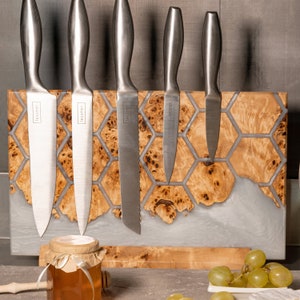 UNIVERSE Luxury Resin Magnetic Knife Block for 6 knives. Epoxy & Wood knife holder. Housewarming gift for kitchen. Birthday gift for him image 3