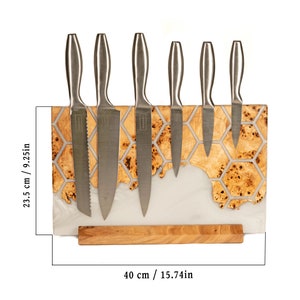 UNIVERSE Luxury Resin Magnetic Knife Block for 6 knives. Epoxy & Wood knife holder. Housewarming gift for kitchen. Birthday gift for him image 8