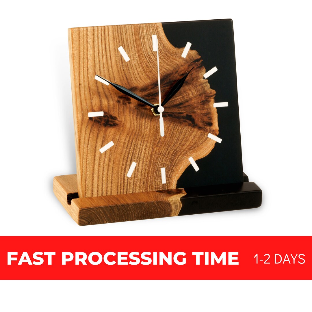 Resin & Wood Desk Clock Modern Home Decor. Personalized Gift for