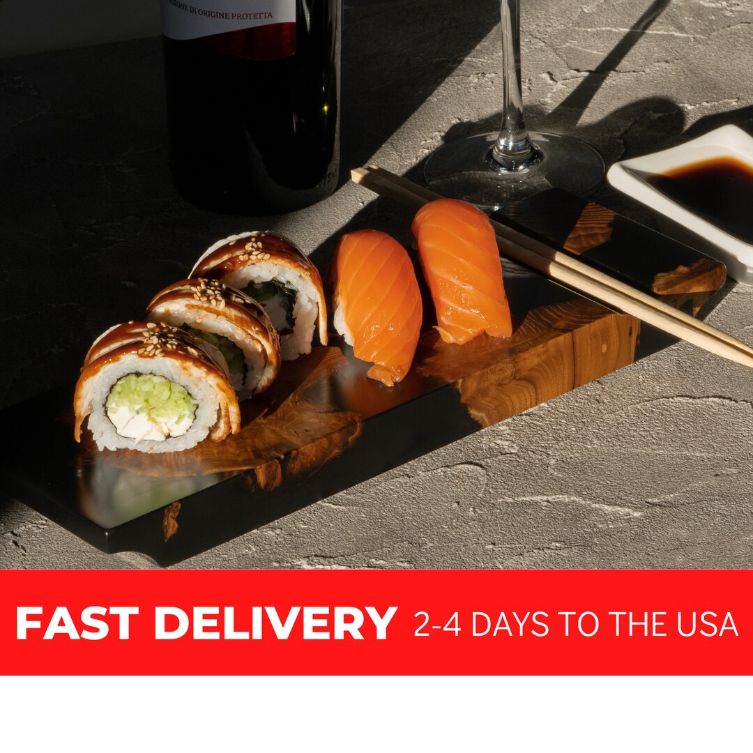 WASABI black Sushi Plate Wood. Unique Gifts for Sushi Lovers. Original