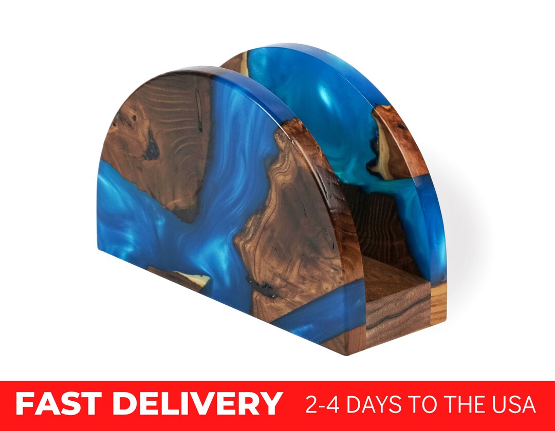 HYGGE cobalt Blue Resin & Wood Napkin Holder. Napkin Etsy