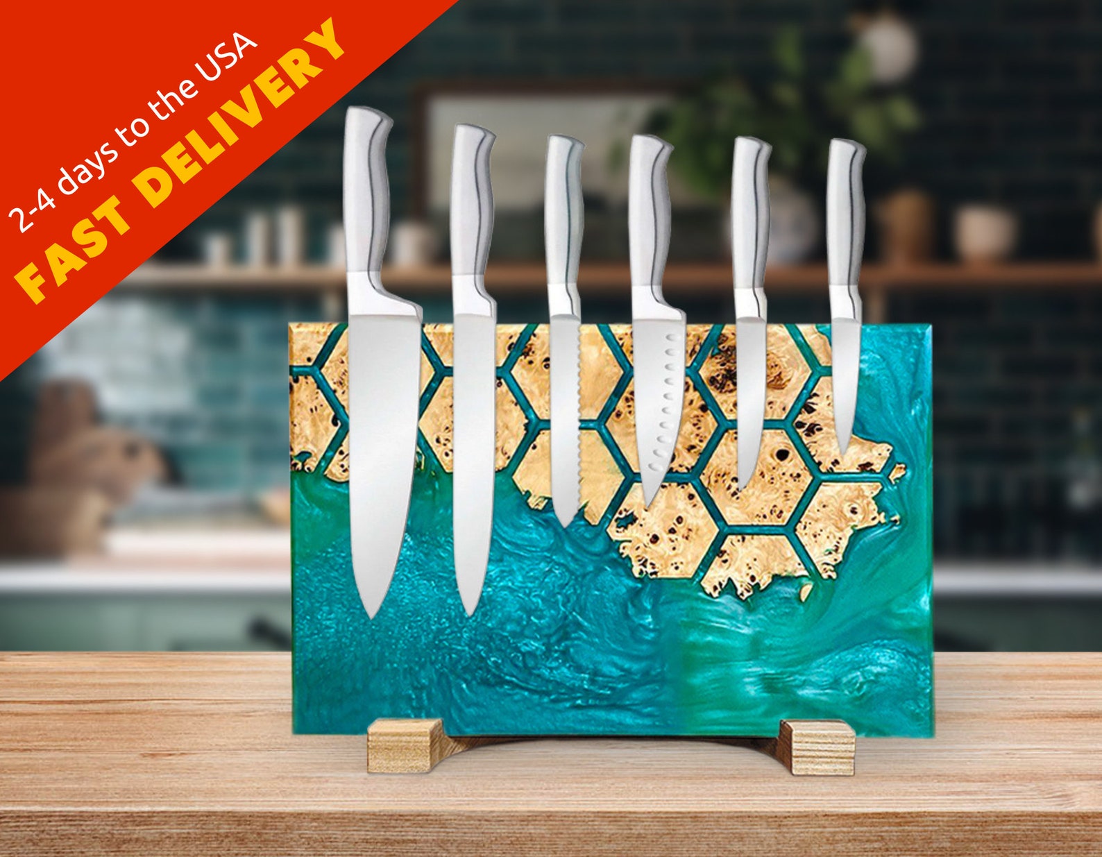 UNIVERSE Knife Block for 6 Knives / Wood & Resin Etsy