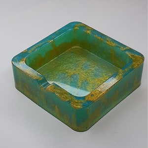 Handmade Resin Ashtray, Teal and Gold Ashtray, Rectangle Ashtray, Ashtray, Trinket Dish, Teal and Gold Trinket Dish, Smoke, Square Ashtray