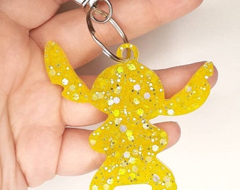 Yellow Stitch Keychain with Glitter, Stitch Keychain, Disney, Disney Keychain, Resin Keychain, 626, Yellow Keychain, Stitch,Glitter Keychain