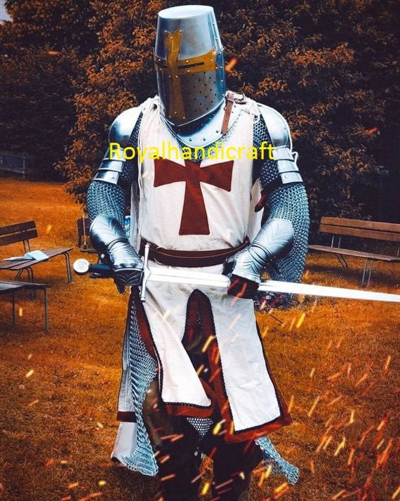 Medieval Templar Knight Full Body Set Chain Mail Armour Suit 18 Gauge Steel  & Cloak 