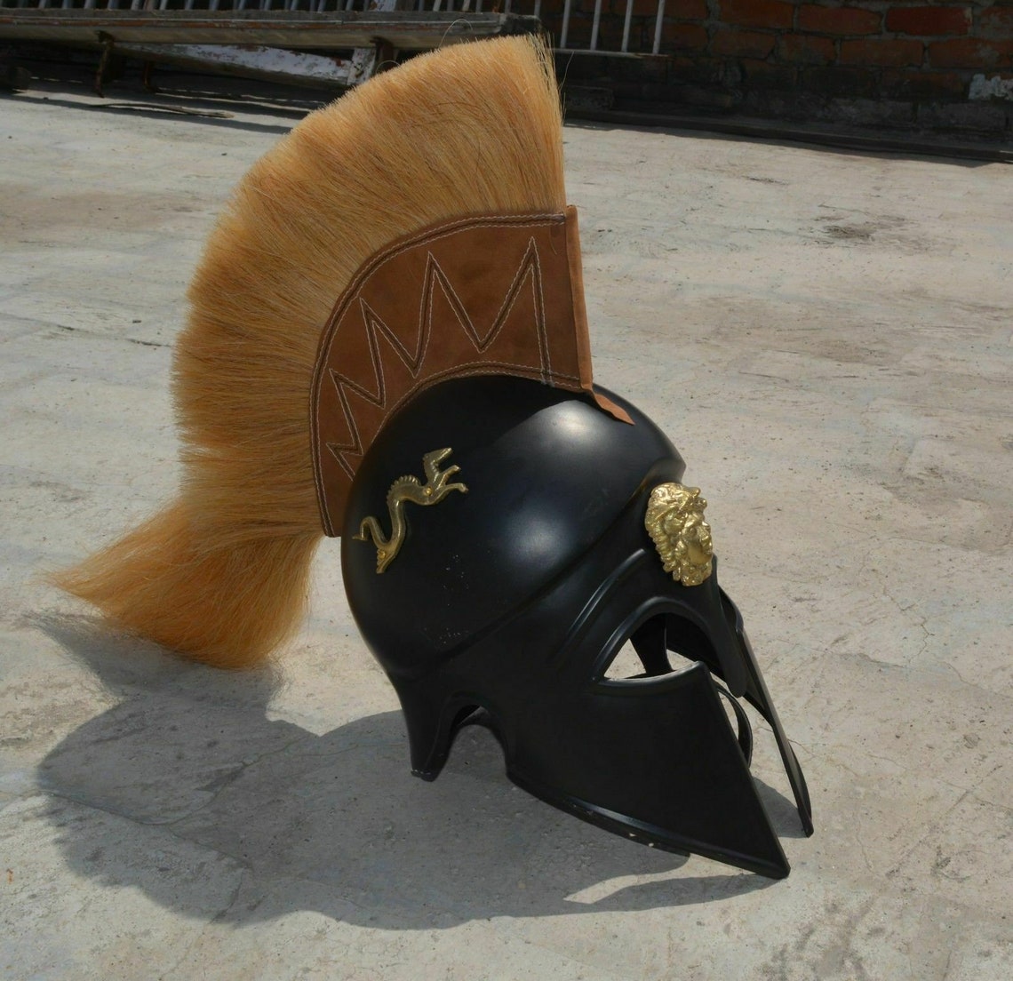 Medieval Greek Corinthian Helmet With Black Plume For Sale Etsy