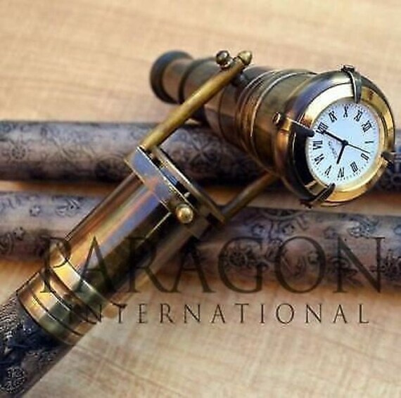 Brass Cane-hidden Spy Telescope Walking Stick Leather-watch on Top-folding  Stick -  Canada