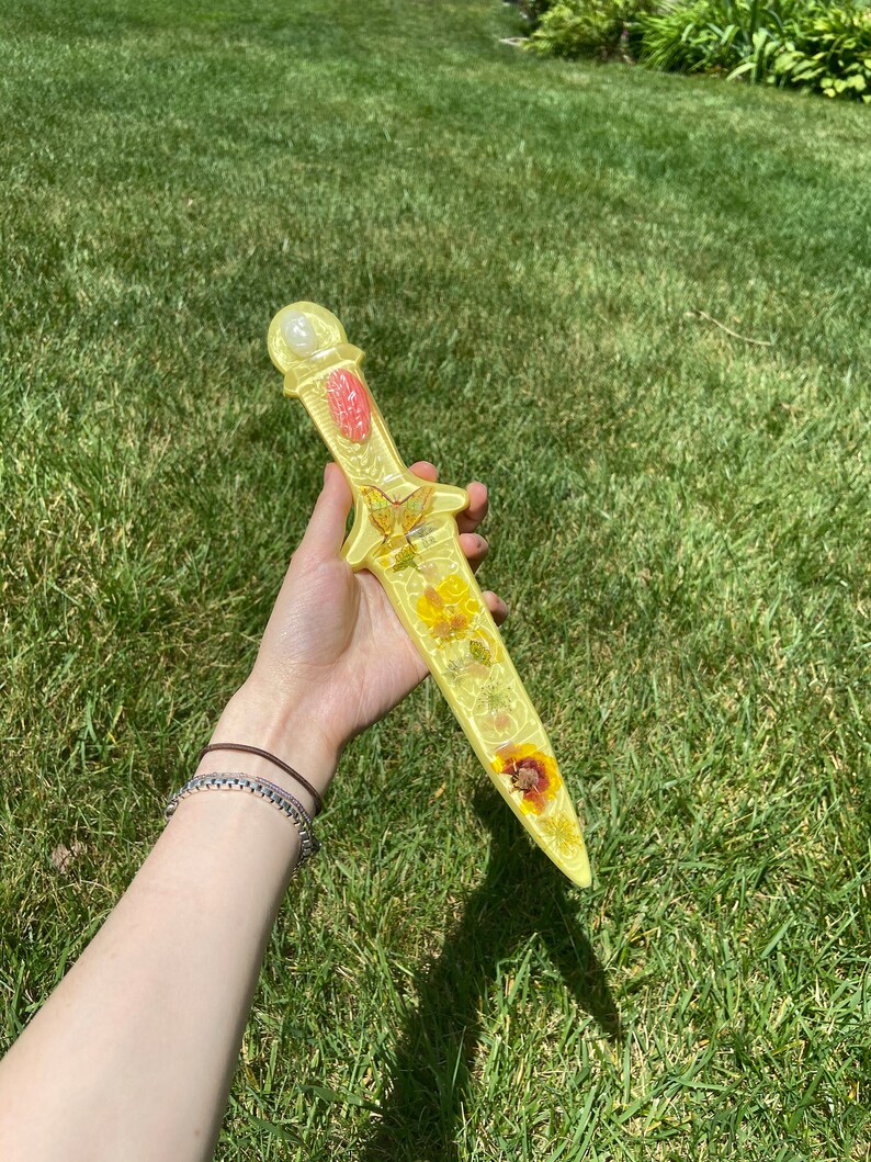 Yellow Floral Resin Dagger Decorative Athame Knife Sword Etsy