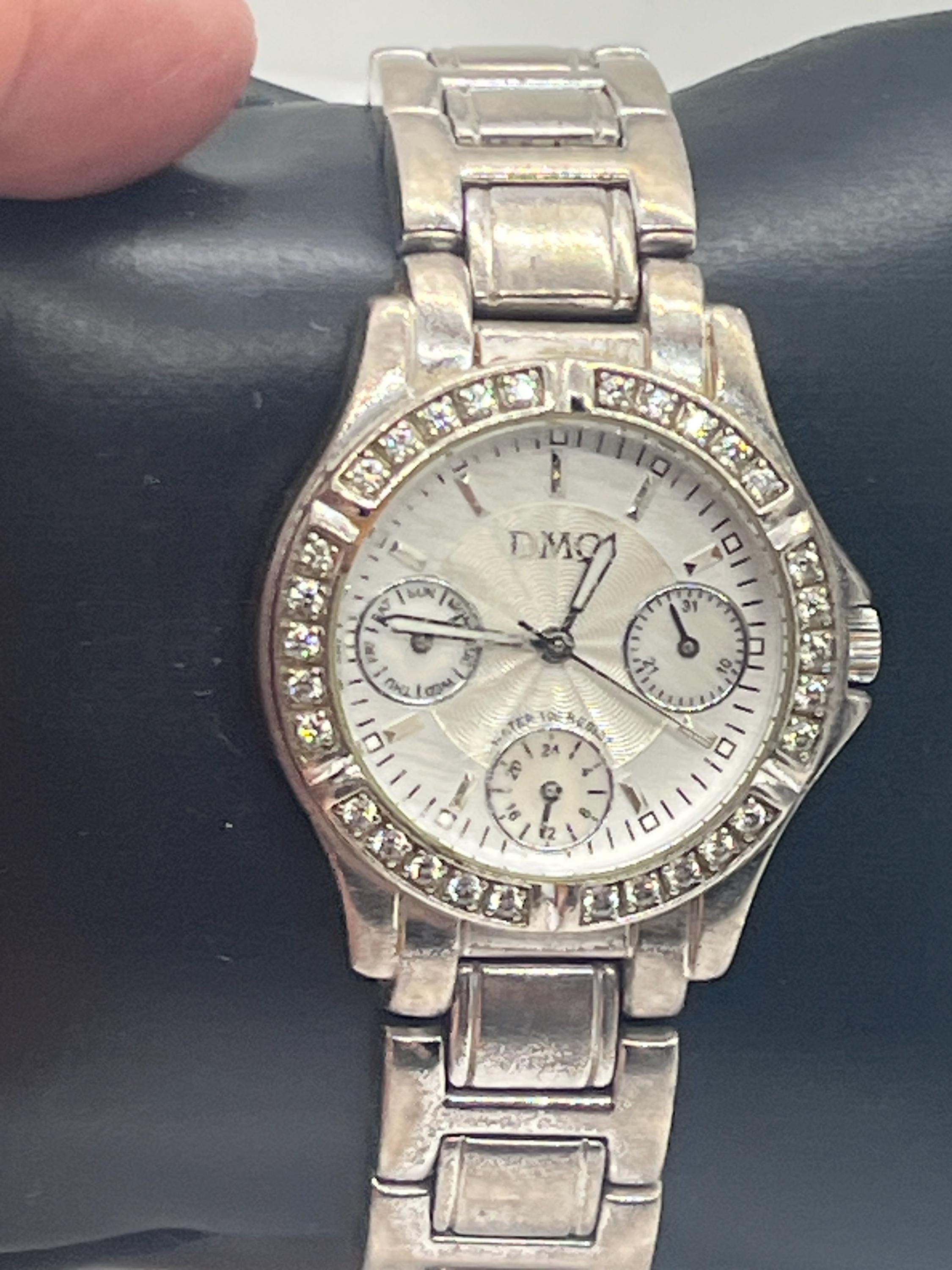 DMQ Silver Watch with Crystal Accents Vintage DMQ Gold Tone Silver Tone and Clear | Mercari main image 3