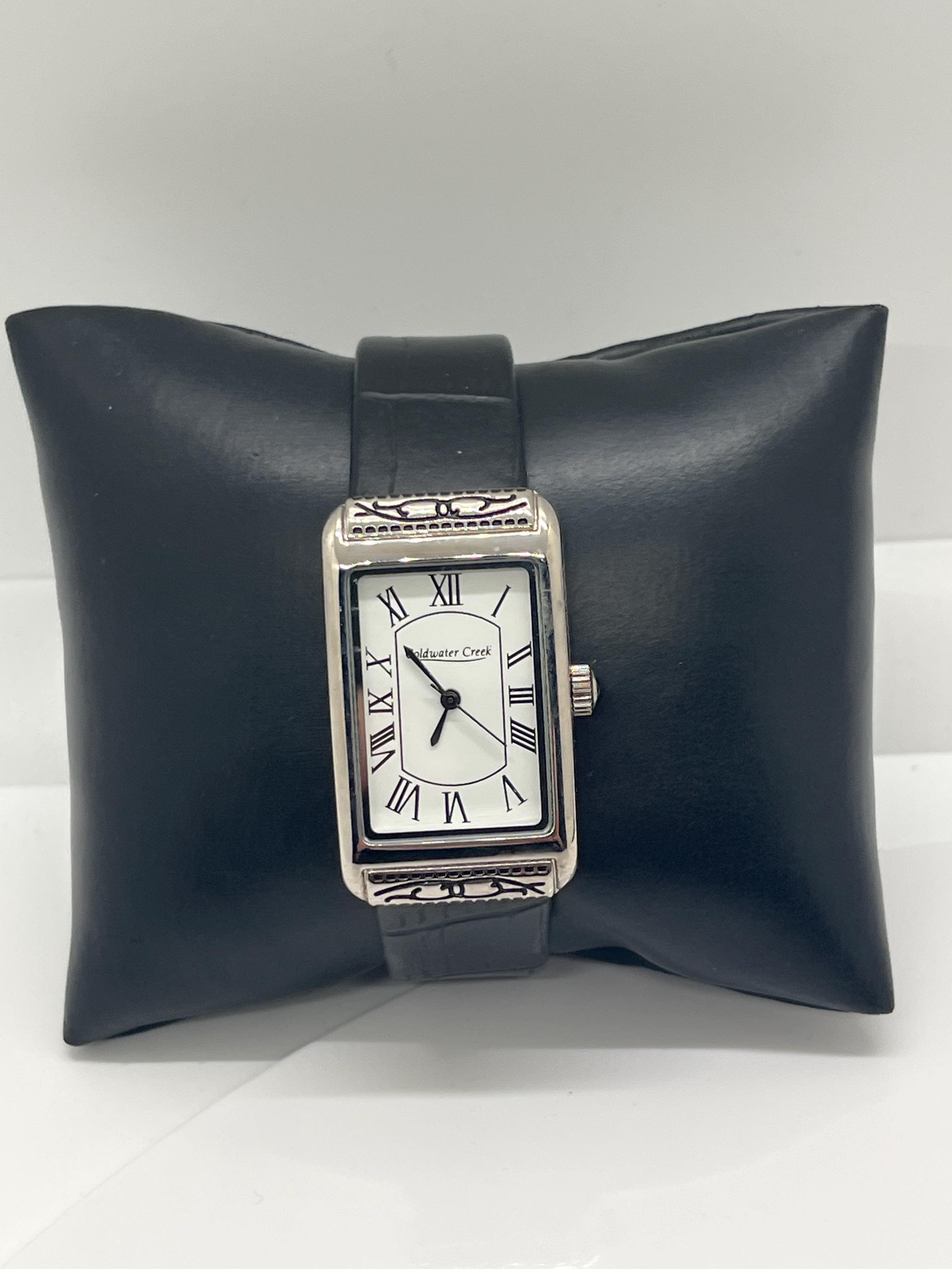 NIB Coldwater creek ladies rectangular silver tone black leather dress watch Coldwater Watches - Etsy main image 4