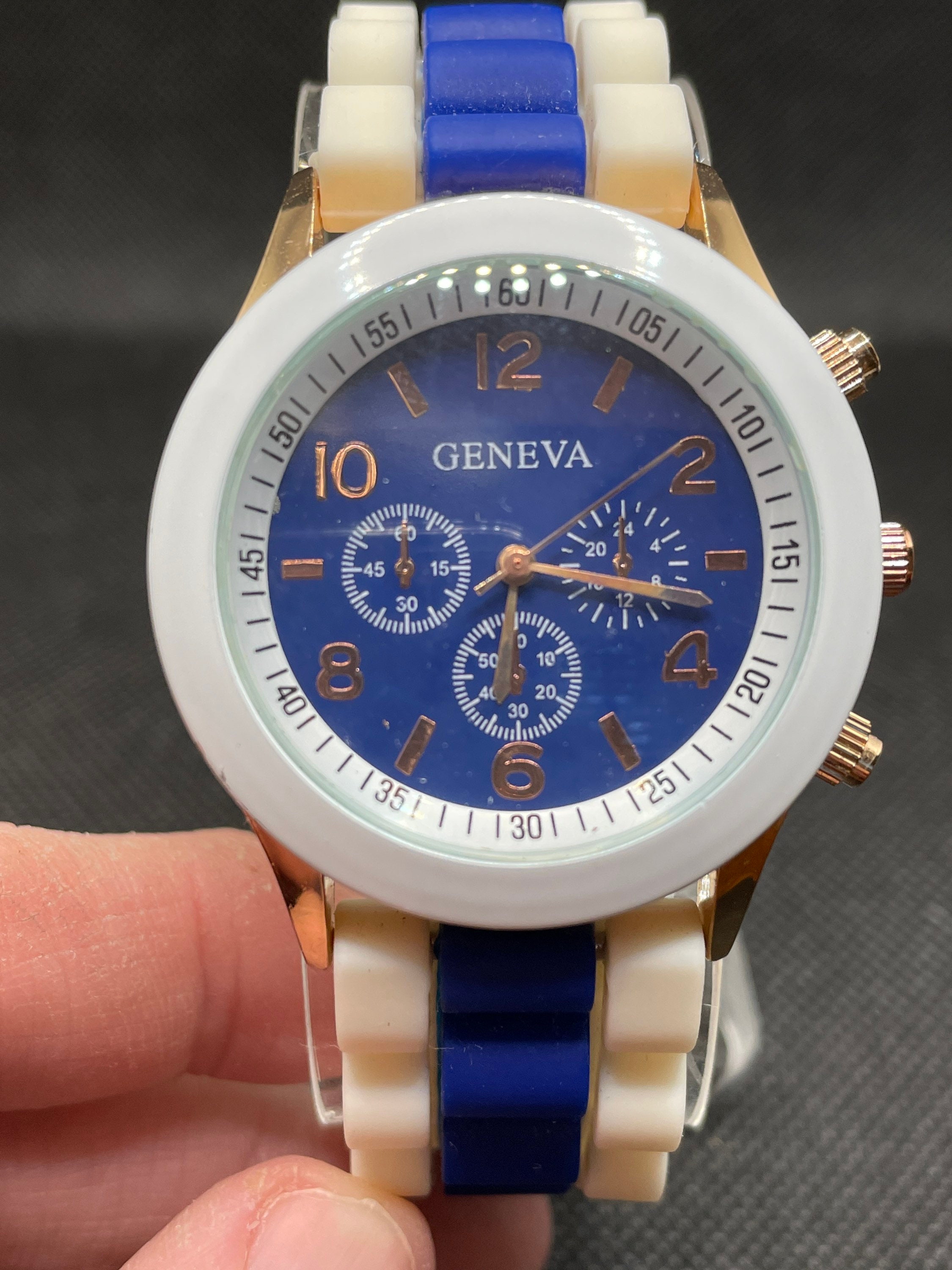 Vintage Geneva Blue and White Sports Watch. - Etsy display picture 2
