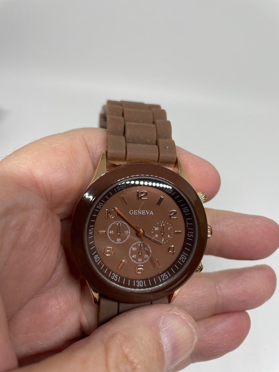 Geneva woman’s watch in Chocolate Brown Geneva Ladies Two Tone 32mm Genuine Diamond Faceted Rose  main image 3