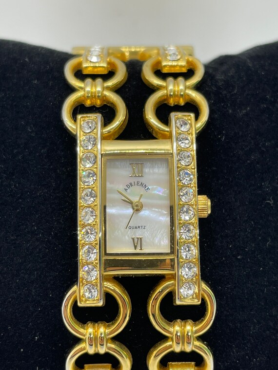 Adrienne Brown Silver Tone Crystal-Accented Women\'s Watch Adrienne Womens Watch 32mm White Cabochon Gold Tone Crystal  main image 3