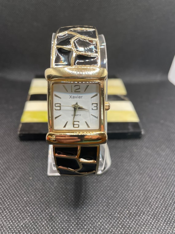 Vintage Xavier Black and Gold Tone Ladies Cuff Watch Etsy Ireland