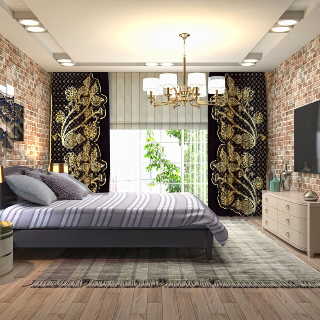 Gold Farbe gedruckt Vorhang / Drapes für Wohnzimmer Esszimmer | Etsy